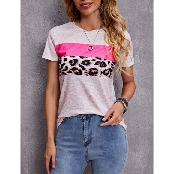 NWT Pink & Gray Leopard Print Tee - Picture 1 of 3